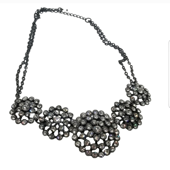 VINTAGE GUNMETAL & CZ FASHION NECKLACE - Picture 4 of 6